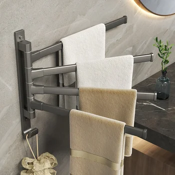 Космический алюминиевый держатель для полотенец, Вращающиеся полки для ванной комнаты без отверстий, система хранения полотенец для ванной комнаты в общежитии