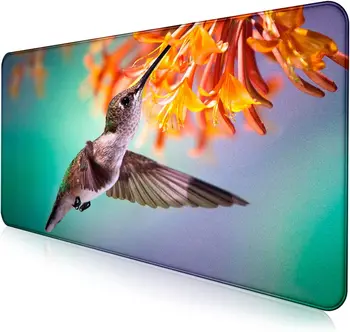 Красочный Большой Расширенный Игровой Коврик Для Мыши Hummingbird с Прошитыми Краями, Нескользящая Водонепроницаемая Резиновая Основа для Ноутбука