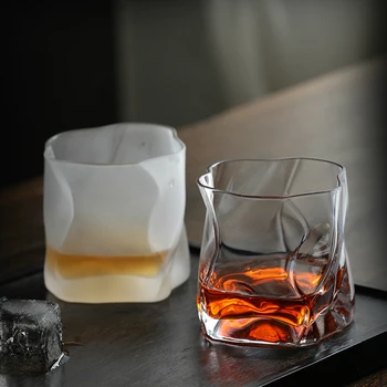 Креативный нерегулярный дизайн в японском стиле, Хрустальный бокал для виски с матовым покрытием, Золотые складки по краям, стакан для виски, Стаканчик для бренди 