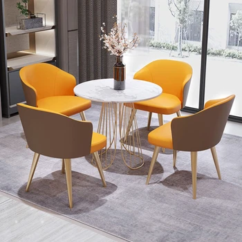 Круглый стол из каменной плиты, Современный кожаный обеденный стул для деловых встреч в офисе, Столы и стулья для зоны отдыха, мебель для дома