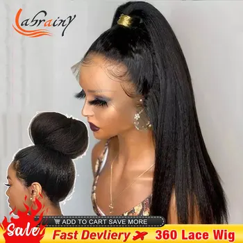 Кудрявый прямой парик с кружевом спереди 360, HD Прозрачный парик из человеческих волос с кружевом спереди, женские бразильские волосы цвета Яки, отбеленные узлы 13x6