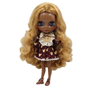 Кукла ICY DBS Blyth с супер темной кожей, черным глянцевым лицом, темно-каштановыми волосами. Номер BL331