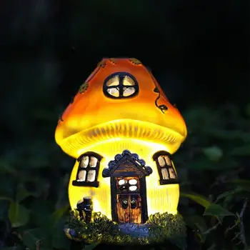 Лампа в форме грибного домика, Водонепроницаемая Солнечная лампа, Сказочный дом, Светящиеся скульптуры, украшение сада, Фонари для патио, Орнамент для газона.