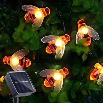 Лампа на солнечной энергии, милая медоносная пчела, светодиодная гирлянда, 20 светодиодов, Пчелиный наружный свет, Садовый забор, патио, Рождественские гирлянды