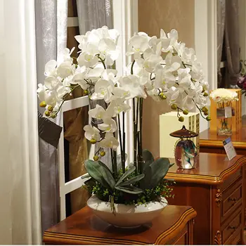 Латекс Искусственный PU Настоящее прикосновение к руке Композиция орхидей Цветок Бонсай без вазы Роскошный букет большого размера