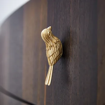 Латунная ручка с изображением животного, креативной птицы, современная простая ручка для ящика шкафа из светлого роскошного золота, ручка для шкафа для обуви, ручка для гардероба