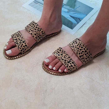 Леопардовые шлепанцы на плоской подошве С леопардовым принтом, Летняя Удобная женская пляжная обувь 2023 года, Модные сандалии-тапочки, Размер 36-43