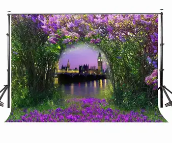 Лес 7x5 футов с фиолетовыми цветами, фон для фотосъемки, фантастический фон для ночного города, Студийный реквизит