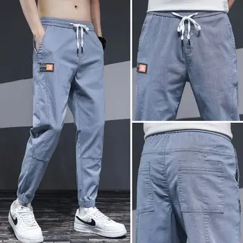 Летние джинсы мужские свободные универсальные с эластичным поясом мужские повседневные брюки тонкие шаровары брючная одежда