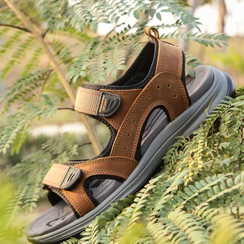 Летние мужские сандалии из натуральной кожи, мягкая удобная мужская обувь, нескользящая походная обувь, модная мужская повседневная обувь, Размер 39-45