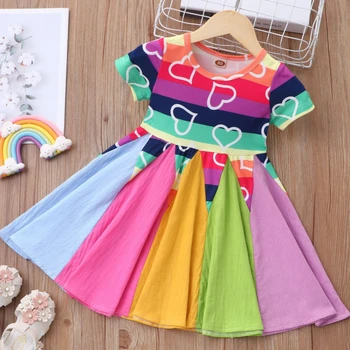 Летняя Новая корейская юбка для девочек, детская летняя мода, иностранная юбка принцессы для девочек, платье с короткими рукавами 