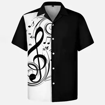 Летняя Рубашка Мужская 2023 Гавайская Мужская Рубашка С Коротким Рукавом С Принтом Музыкальной Ноты Мужская Женская Пляжная Дорожная Повседневная Одежда Большого Размера