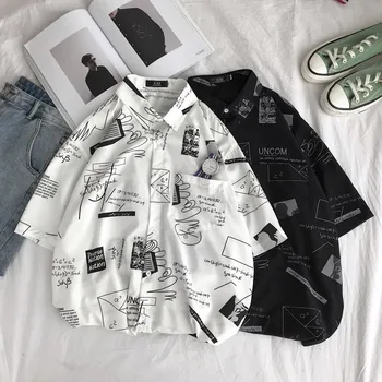 Летняя рубашка с короткими рукавами, мужская повседневная рубашка с модным принтом, мужская уличная одежда, дикие свободные рубашки в стиле хип-хоп, мужская гавайская рубашка