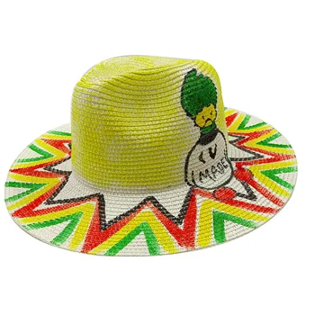 Летняя солнцезащитная шляпа цвета радуги с граффити, женская соломенная шляпа, фетровая шляпа, цилиндр, джазовая шляпа и фетровая шляпа, фетровая шляпа от солнца