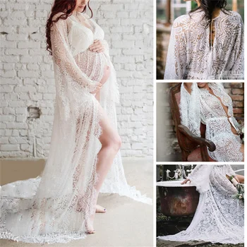 Летом 2023 года Новое белое сексуальное кружевное длинное платье для беременных со шлейфом, платья для беременных для фотосессии Душа ребенка, макси-платье Vestidos