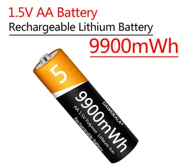 Литиевая батарея большой емкости типа АА, перезаряжаемая батарея AA1.5V, 9900 МВтч, для дистанционного управления, мыши, маленького вентилятора, электрической игрушки