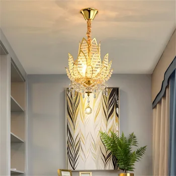 Люстра TEMAR Gold Светильники Современный Креативный Подвесной светильник с кристаллами Лотоса, домашний светодиодный светильник для украшения