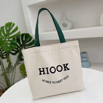 Маленькая холщовая сумка для женщин, повседневная сумка-тоут с буквами, женская сумка на молнии, кошелек, сумка из хлопчатобумажной ткани, экологичная сумка для покупок для девочек