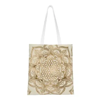 Мандала, Цветок жизни в Lotus, сумки для покупок из бакалеи, холщовые сумки с принтом, сумки для покупок через плечо, сумка сакральной геометрии.