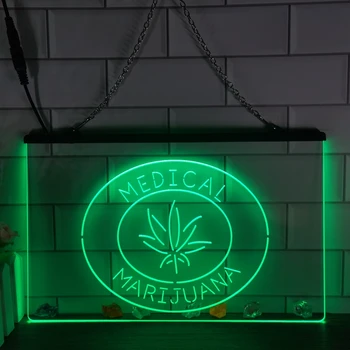 Медицинская марихуана, лист конопли, продается здесь, светодиодная неоновая вывеска CBD Bar