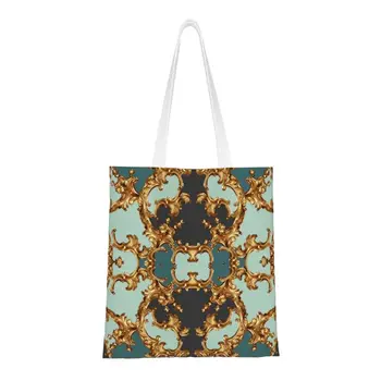 Милая сумка-тоут с золотым принтом в стиле барокко, элегантная хозяйственная сумка, Моющаяся холщовая сумка для покупок с геометрическими узорами на плече.