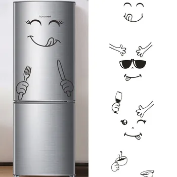 Милые мультяшные наклейки на холодильник, виниловые наклейки на стену кухни, забавные солнцезащитные очки со смайликами, наклейки на холодильник для украшения дома