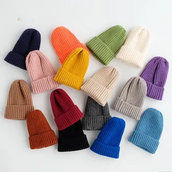 Милые однотонные яркие цвета, мягкие теплые детские шапочки, вязаные шапки для малышей, осенне-зимние шапки для мальчиков и девочек