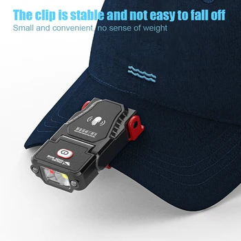 Мини-светодиодный датчик бликов, прожектор, зажим для шляпы, Налобный фонарь для рыбалки, налобный фонарь для кемпинга, перезаряжаемый через USB, Регулировка угла наклона, Рабочий фонарь