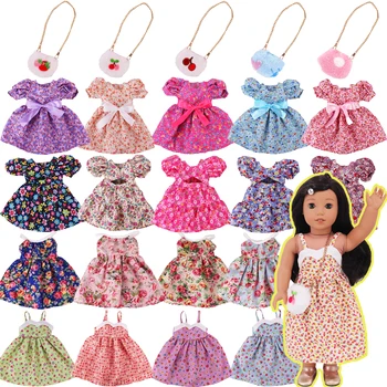 Мини-сумка 2шт + платье-слинг ручной работы для 18-дюймовой американской куклы, одежда для девочек 43 см, детская одежда 43 см, аксессуары для кукол Нашего поколения
