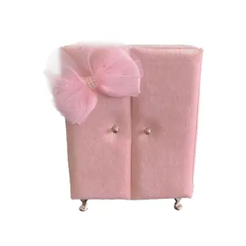 Миниатюрный шкаф для кукольного домика 1/12 с выдвижным ящиком, Розовая шкатулка для косметики и украшений для притворных игрушек, настольные аксессуары для кукольного домика, украшения