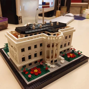 Мировая архитектура Белый Дом Флаг США Цветок Дерево 3D модель DIY Мини Алмазные блоки Кирпичи Строительная игрушка для детей