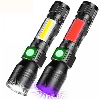 Многофункциональные фонарики Мощный светодиодный фонарик высокой мощности, 7-функциональный USB-аккумуляторный флуоресцентный детектор, фокусирующий фонарик
