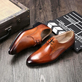 Модная мужская обувь Tuziblobo из высококачественной воловьей кожи, мужская деловая обувь в британском стиле из натуральной кожи с острым носком