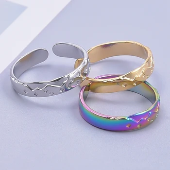Модное креативное кольцо с регулируемым дизайном в виде звезды и Луны из нержавеющей стали, изысканное открытое кольцо для женщин, мужские украшения, подарок на день рождения Кольцо