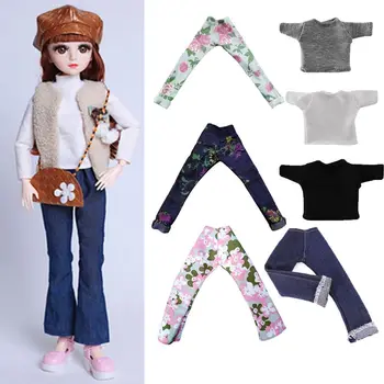 Модные джинсы с цветочным рисунком, кожаные штаны, кукольная футболка для 11,5-дюймовых кукольных брюк, повседневная одежда, аксессуары для кукол 1/6 BJD, детские игрушки
