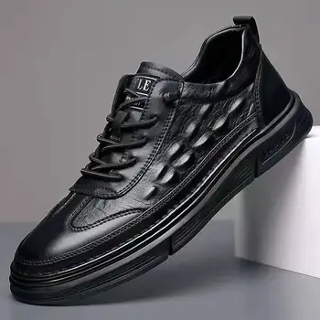 Модные классические мужские черные дышащие вулканизированные туфли с крокодиловым узором на шнуровке, высококачественная мужская повседневная обувь A58-30