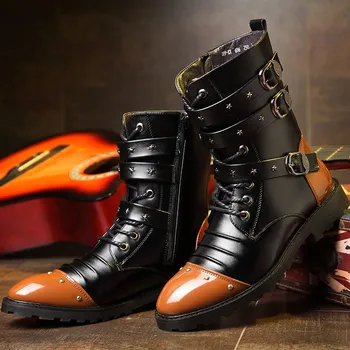 Модные коричневые мужские высокие ботинки в британском стиле, мотоциклетные ботинки из натуральной кожи для мужчин, ботинки на платформе с круглым носком, мужские Botas Hombre