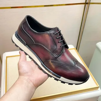 Модные мужские кожаные деловые туфли-оксфорды роскошного дизайна, деловые кроссовки с крылышками, модный тренд 2023 года, повседневные кроссовки для мужчин