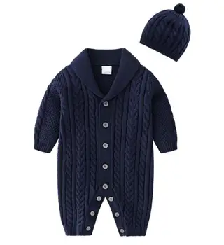 Модный 1 комплект/2 шт., одежда для новорожденных мальчиков и девочек, Милый хлопковый комплект для новорожденных с шапкой, вязаное боди