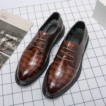 Мужская коричневая деловая мужская обувь, модная элегантная официальная свадебная мужская обувь, Британские офисные туфли-дерби на шнуровке для отдыха