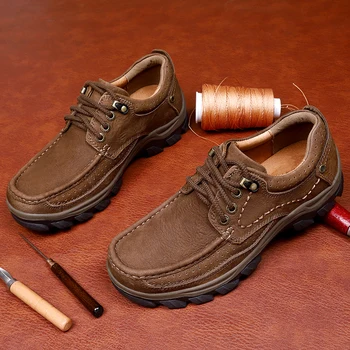Мужская обувь из натуральной кожи, Дышащая дизайнерская повседневная обувь, Винтажная уличная обувь высокого качества, Люксовый бренд для мужчин