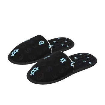 Мужские Женские Плюшевые домашние тапочки с винтажным логотипом Bitcoin, синяя теплая Мягкая обувь, Домашняя обувь, осень-зима 2023 Г.