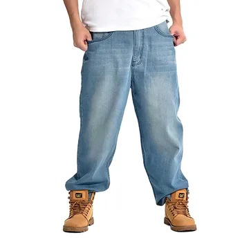 Мужские модные свободные мешковатые джинсы, джинсовые брюки в стиле хип-хоп, шаровары, прямые брюки для скейтборда, плюс размер 30-46