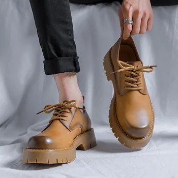 Мужские оксфорды в британском стиле из натуральной кожи, повседневная мужская обувь в стиле Дерби, Модные мужские кроссовки на платформе