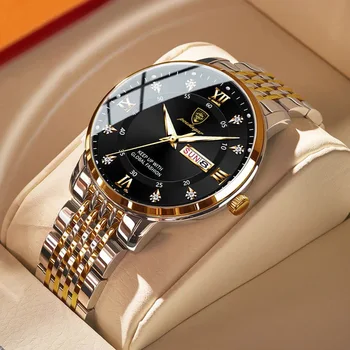 Мужские часы POEDAGAR из нержавеющей стали, роскошная кнопка, потайная застежка, водонепроницаемые спортивные наручные часы со светящейся датой, неделей,