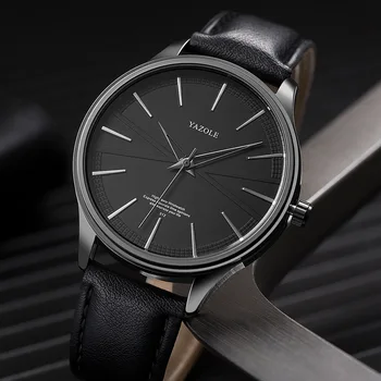 Мужские часы Yazole Изысканная мода Простые повседневные кварцевые Кожаные Деловые наручные часы в минималистичном стиле Masculino Reloj Hombre