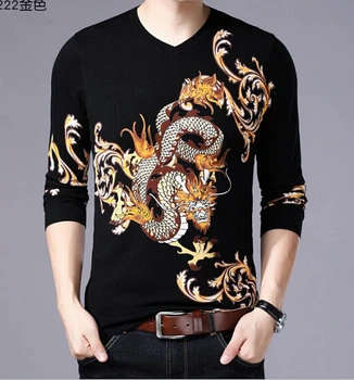 Мужской дизайн с круглым вырезом, осенние свитера dragon, мужской тонкий свитер с принтом с длинным рукавом, властный