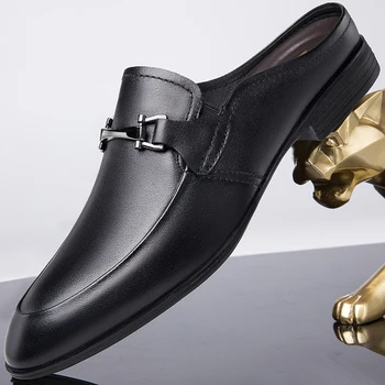 Мюли из натуральной кожи, мужские полуботинки для мужчин, роскошная брендовая дизайнерская обувь, мужская роскошная повседневная обувь, слипоны, тапочки