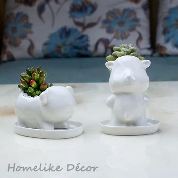 Набор из 2 предметов Керамический горшок в форме мини-медведя, Маленький Медвежонок, фарфоровый горшок для цветочных растений для настольного украшения дома и сада