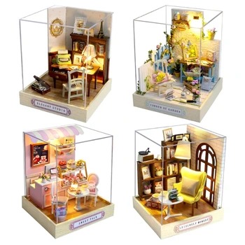 Наборы миниатюрной мебели для кукольного домика Y55B со светодиодной подсветкой, мини-игрушка-домик.
